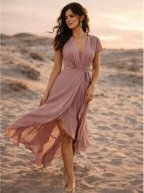 Reformation Blush Pink Wrap Midi M Viscose Boho Wedding Guest Romantic Feminine